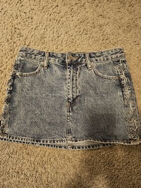 PacSun Blue Washed Denim Mini Skirt with Side Lace-Up